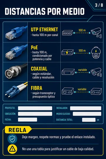 Maximum transmission distances: UTP, PoE, Coax, and Fiber